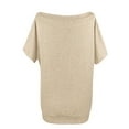 thumbnail image 6 of Olyvenn Fashion Womens Stylish Off The Shoulder Tops Summer Short Batwing Sleeve Loose T-Shirts Solid Color Casual Tunic Shirts Khaki 10, 6 of 6