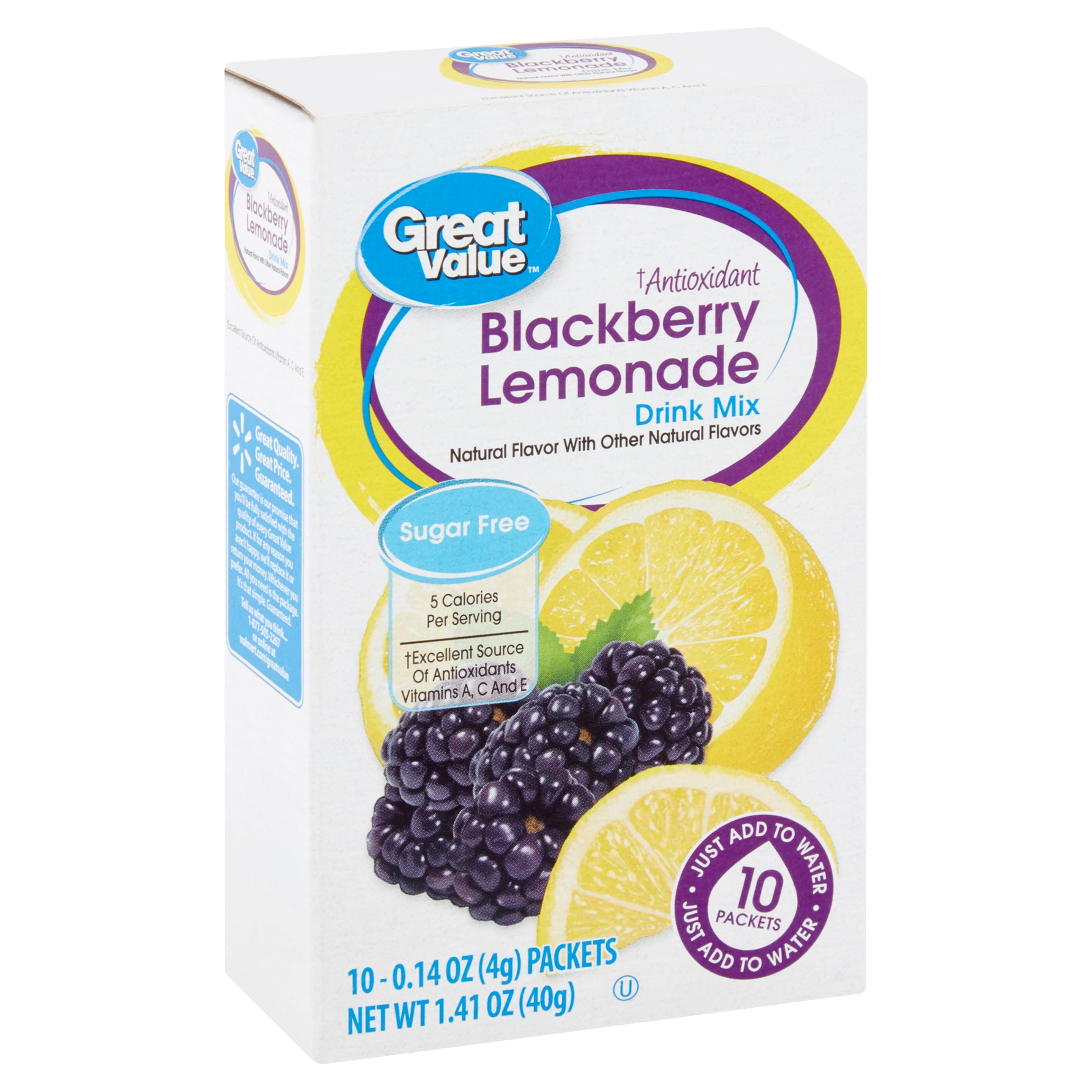 Great Value Antioxidant Blackberry Lemonade Drink Mix, 0.14 oz, 10