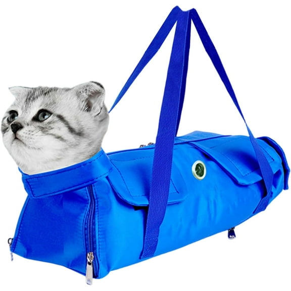 Cat Nail Trimming Restraint, Cat Restraint Bag, Comfort Adjustable Nylon Nail Trimming with Handle, Anti-Bite & Anti-Scratch for Home, Pet Shop, Travel, Medium