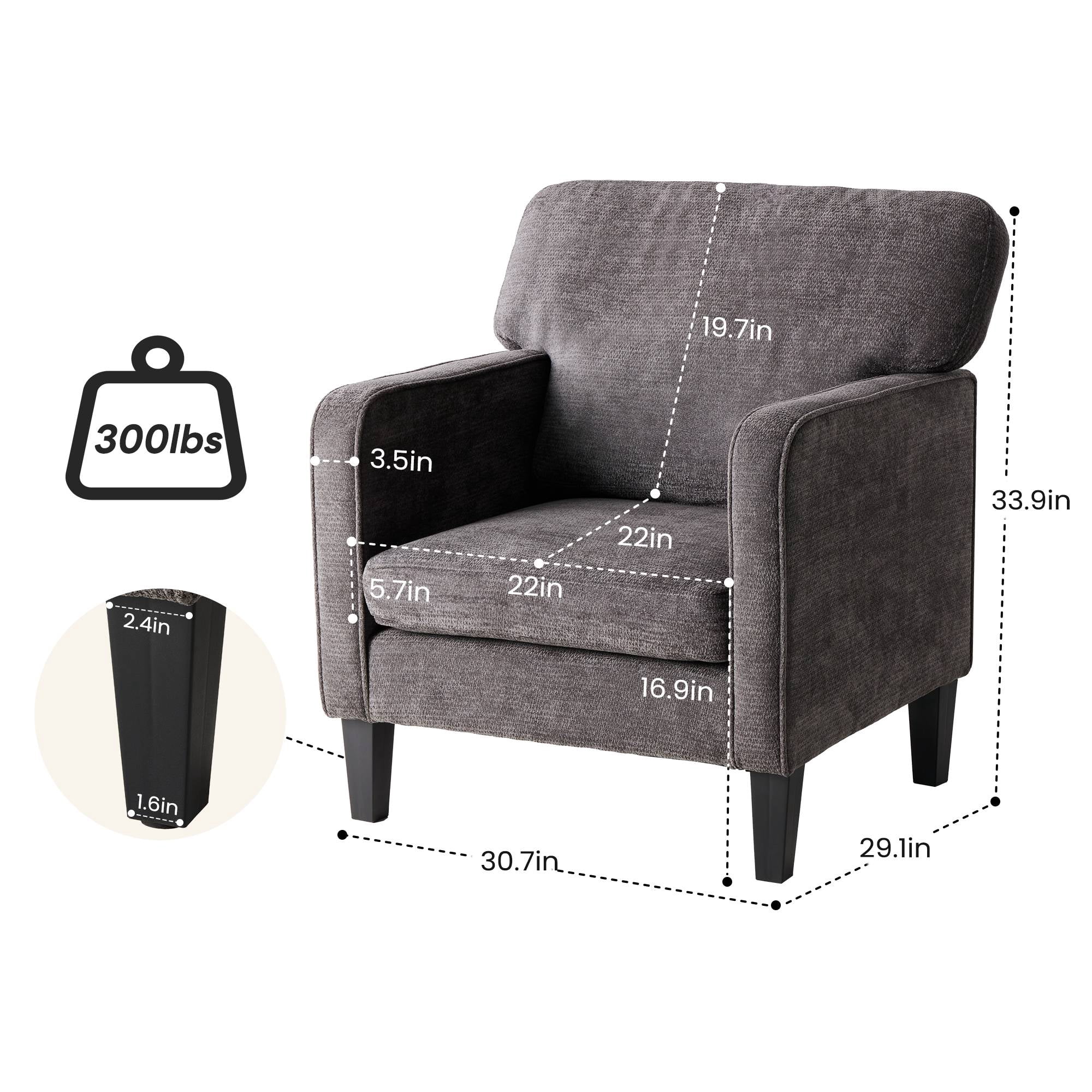 Modern Accent Chair Reading Chair with Armrest, Comfy Lounge Chairs Cozy Armchair for Living Room, Grey