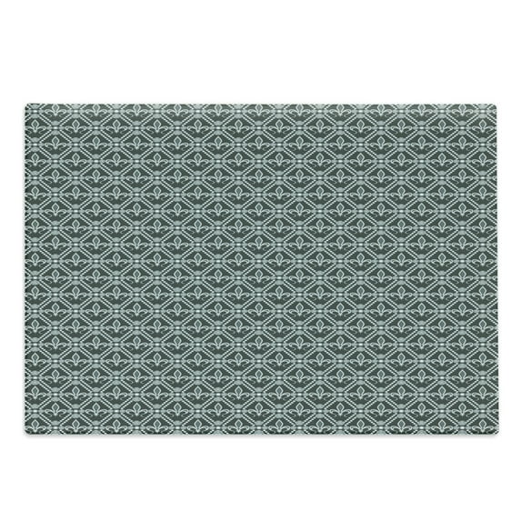 Fleur De Lis Cutting Board, Abstract Dotted Rectangles with Floral Pattern Polka Dots with Vintage Motifs, Decorative Tempered Glass Cutting and Serving Board, Large Size, Sage Green, by Ambesonne