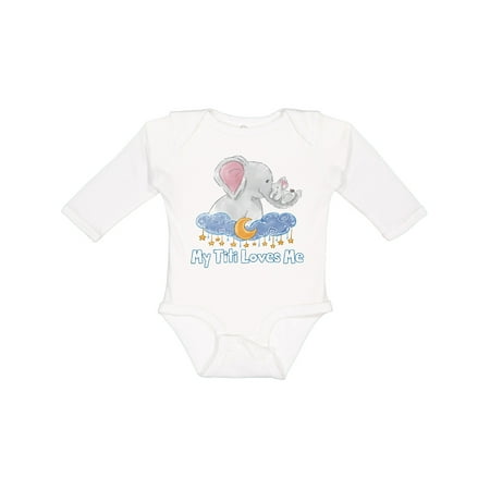 

Inktastic My Titi Loves Me Cute Elephants Clouds Moon and Stars Boys or Girls Long Sleeve Baby Bodysuit