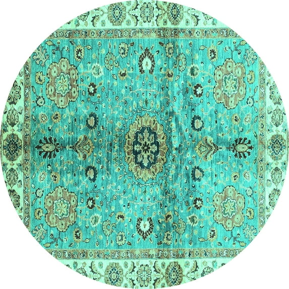 Ahgly Company Indoor Round Oriental Turquoise Blue Traditional Area Rugs, 4' Round