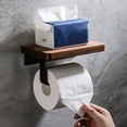 thumbnail image 2 of Littleduckling Toilet Paper Holder with Natural Walnut Wooden Shelf Tissue Roll Hanger Wall Mounted Paper Towel Bar 304 Stainless Steel Paper Towel Rack with Self Adhesive and Screw for Bathroom, 2 of 10