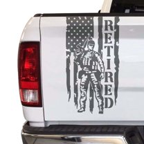 Soldier Retired Enlisted Man Veteran Fighter U.S. Army USAF USMC Distressed American USA US Flag Truck Tailgate Vinyl Decal Fits Most Pickup Trucks - Military Sticker (11" x 20", Dark Gray)