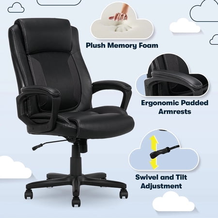 SERTA MID BACK LUMBER SUPPORT AND SWIVEL OFFICE DESK CHAIR, BLACK