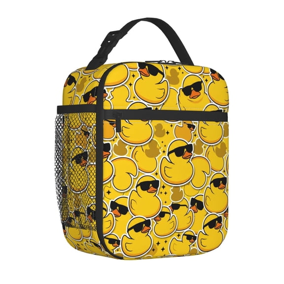 Duck Lunch Bag Cute Cartoon Yellow Print Handheld Portable Reusable Cooler Tote Front Pocket Work Office Commute Daily Food Container