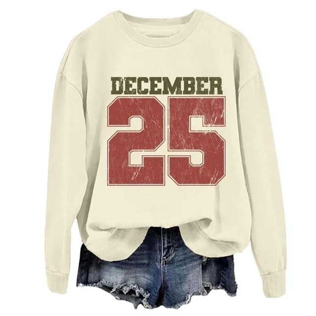 Crop Top Chandail en Molleton Femmes Chandails en Molleton Usés Manches Colorées Chandail à Capuche Thème Décontracté Col Rond Chandail Léger Doux Manches Longues avec Design Imprimé Festif pour un Confort Optimal Beige