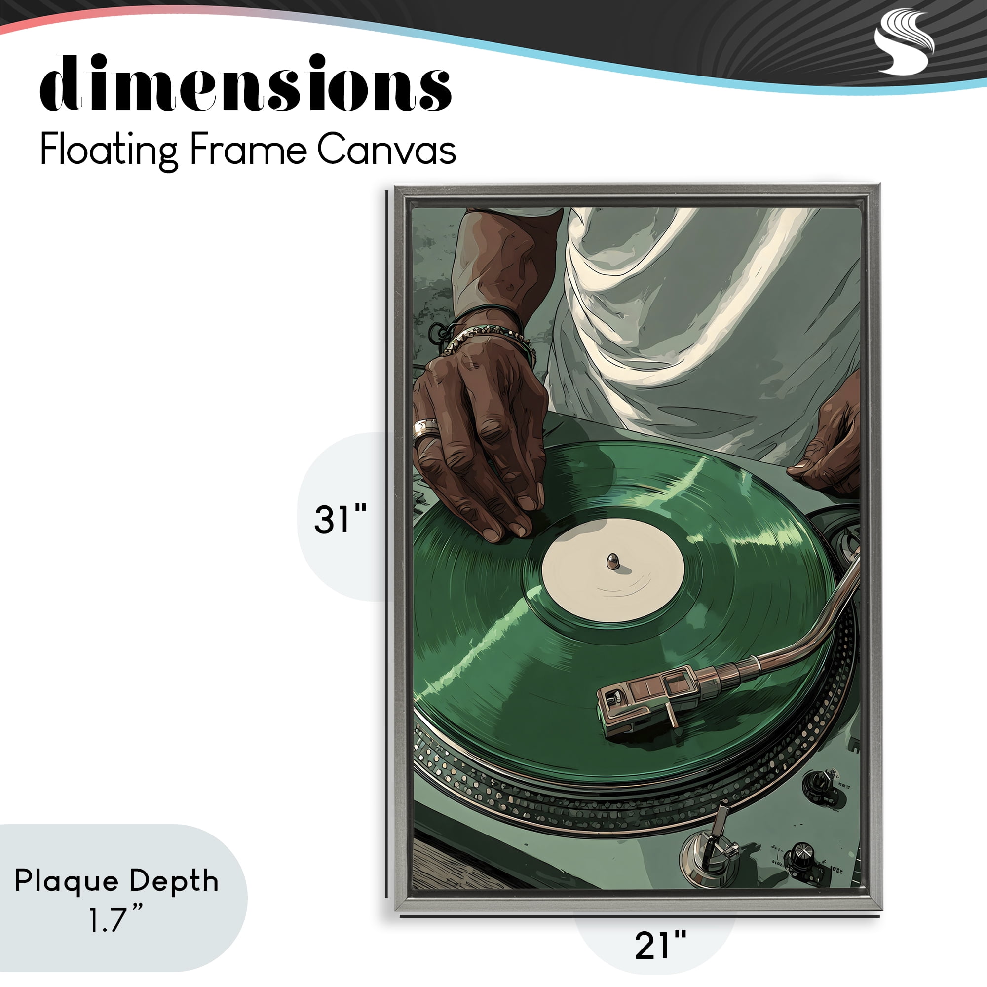 Stupell Industries DJ Spinning Green Record Gray Framed Floater Canvas Wall Art, design by Franklyn Gregory