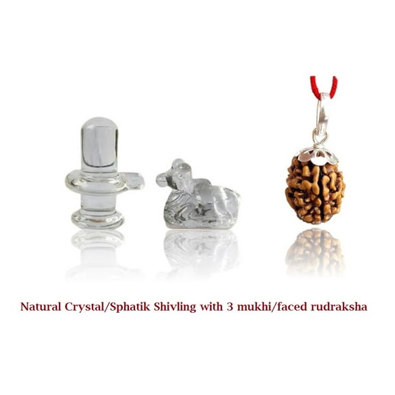 Kamada Natural crystal Shivling Idol with 3 faced rudraksha pendant