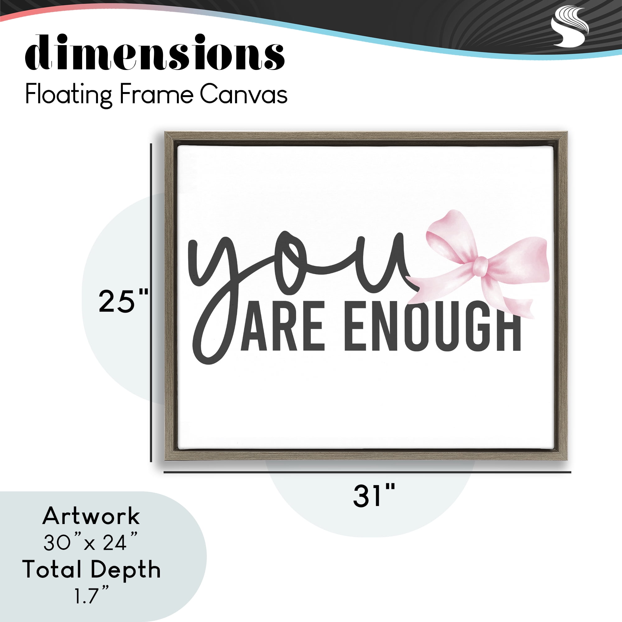 Stupell Industries You Are Enough with Ribbon Brown Framed Floater Canvas Wall Art, design by Kim Allen
