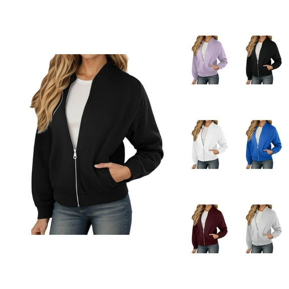 Plain Basic Jacket for Women 2025 Fall Long Sleeve Lightweight Zip Up Casual Jackets with Pockets Outerwear