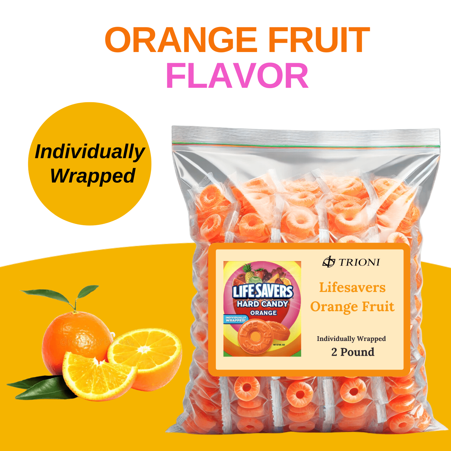 Lifesavers Orange Fruit Flavor Individually Wrapped Hard Candy - 2 LB of Life Savers Orange Candy by TRIONI