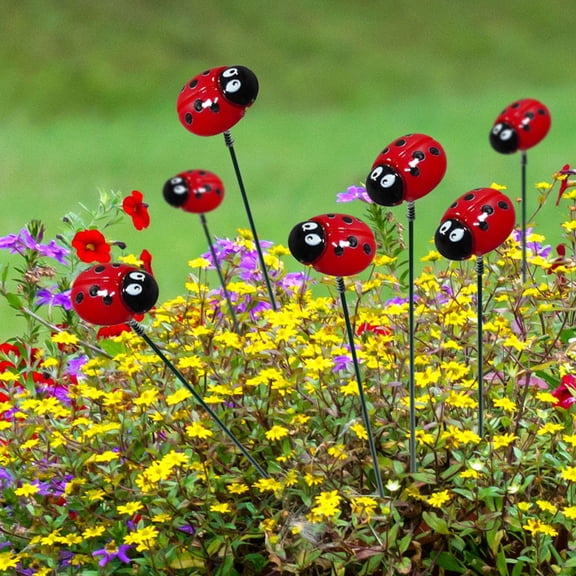 WRISTBIQUE 2Set Ladybug Garden Stakes Resin Art Inserts for Outdoor Flower Bed Decor