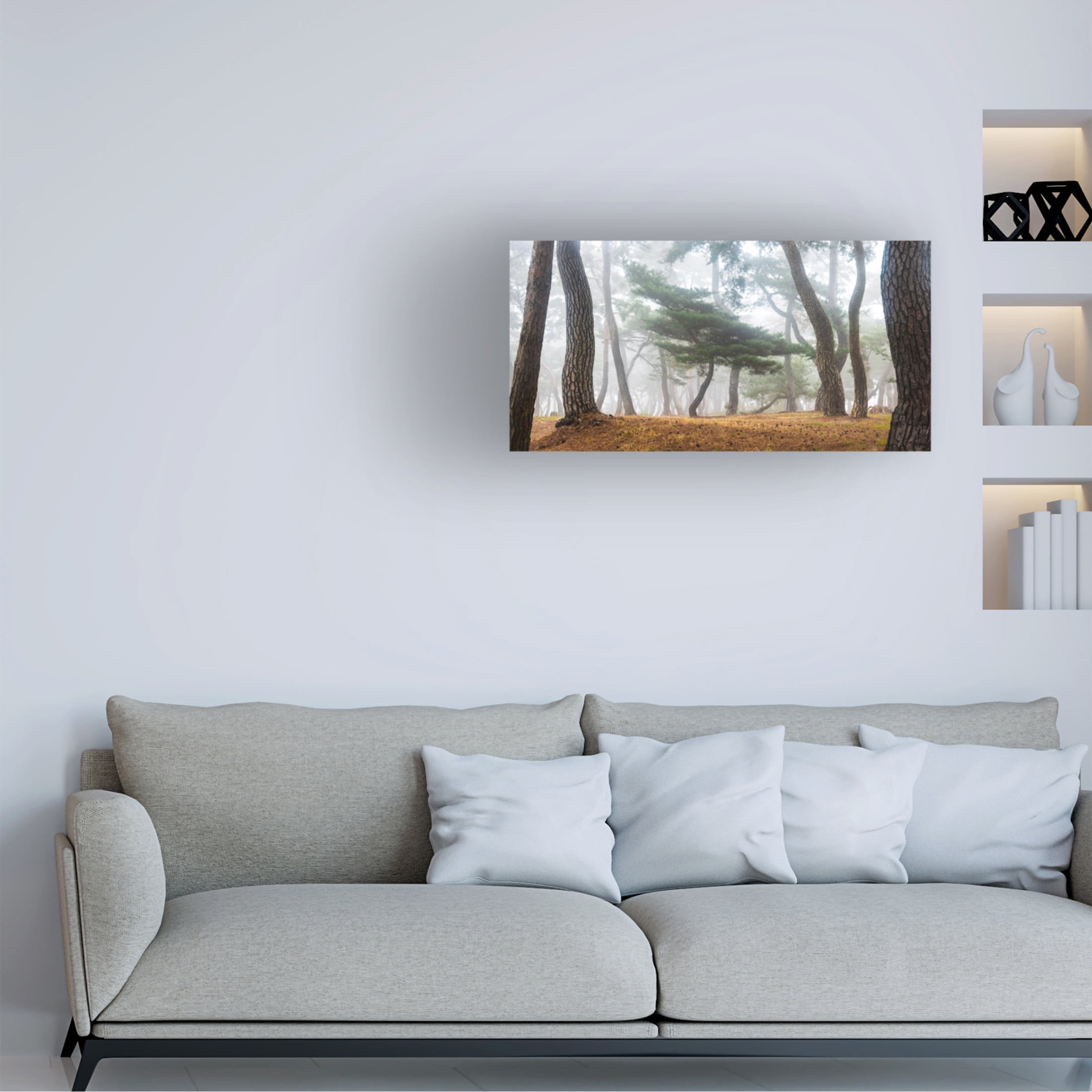 Canvas Wall Art - Jaeyoun Ryu 'In The Misty Pine Forest' Wall Art for Living Room, Bedroom, or Office D?cor by Trademark Fine Art - 24 x 12 Inches