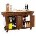 thumbnail image 4 of Cambridge Mobile Kitchen Islands on Wheels with Storage, Rubber Wood Countertop, Spice Rack,Towel Holder, 3 Storage Drawers and 2 Cabinets, L60.5 x W18.13 x H36.75IN, (Mahogany), 4 of 17