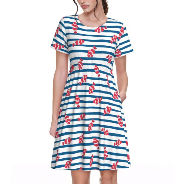 Balery Clown Fish Vestidos sueltos de manga corta para mujer, vestidos de verano 2025, vestidos casuales de corte A con vuelo.