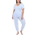 thumbnail image 2 of Honeydew Women's 2-piece Pajama Cotton Blend Embroidered Top and Pants Lounge Set-Light Blue / 2X, 2 of 6