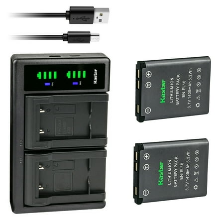 Kastar 2 Battery and LTD2 USB Charger Compatible with Nikon EN-EL10 Battery MH-63 Charger Coolpix S60 S80 S200 S202 S203 S210 S220 S230 S500 S510 S520 S520B S570 S600 S700 S3000 S4000 S5100 Camera