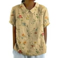 thumbnail image 2 of Yellow Women's Short Sleeve T-shirt, Women'S Linen Lapel Art Floral Round Neck Button Loose Pullover Top Casual Shirt T Shirt,Women's Short sleeve T-shirt XL, 2 of 4