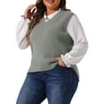 thumbnail image 2 of DARING DIVA Women's Plus Size V Neck Knit Sweater Vest 2X Gray, 2 of 6