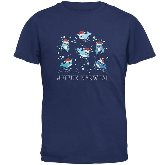 Christmas Joyeux Narwhal Noel Mens T Shirt Metro Blue LG