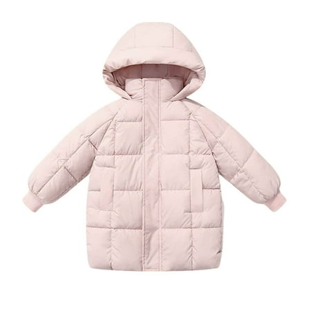 IVEYRTF Kids Warm Hooded Jacket for Fall Winter Outerwear with Zipper Closure Soft Lined Coat with Pocket for Outdoor Activities Play Holiday(Pink 6-7 Years)