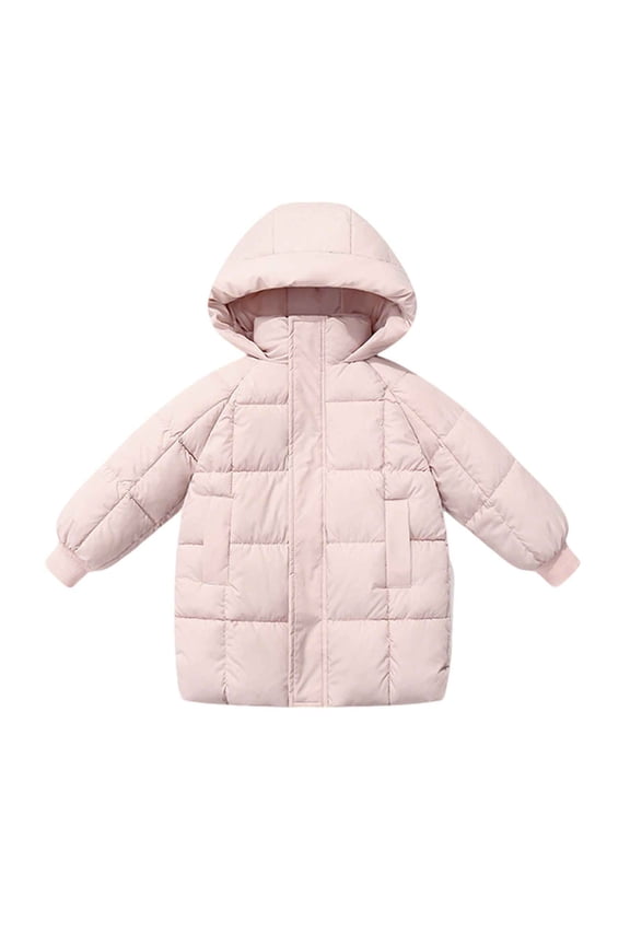 Girls Winter Coat Long Sleeve Thick Warm Puffer Jacket for Boys Girls Hooded Mid-Length Jackets Kids Clothes Pink B 6 Years