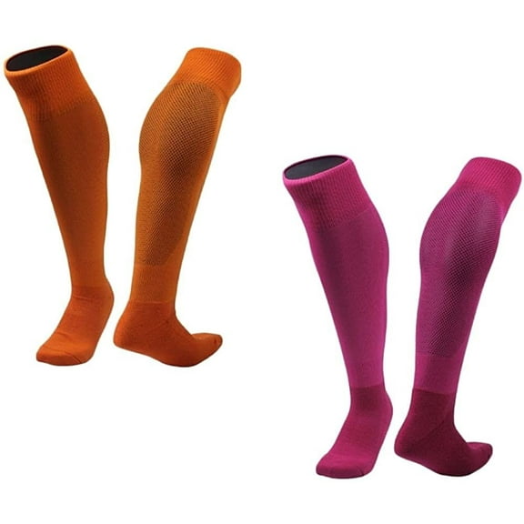 Lian LifeStyle 2 Pairs Exceptional Knee High Sports Socks for Soccer, Softball, Baseball and many other Sports XL0005 Size M Orange,Rose