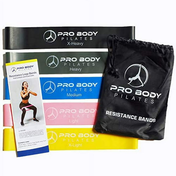 ProBody Pilates Loop Resistance Bands for Working Out, Set of 5 Exercise Bands Resistance, Resistance for Exercise and Physical Therapy, 12" x 2", Latex
