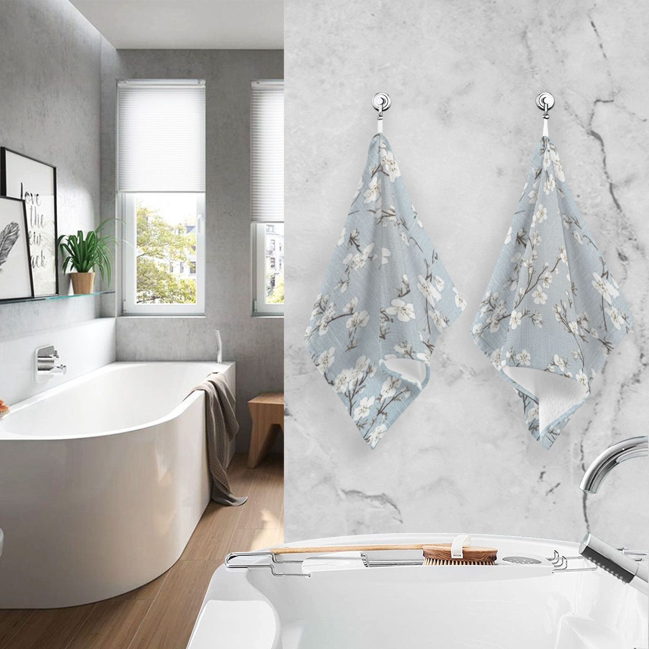 Cotton Towel Two-Piece 16x28 Inch One Sizex2 Face Towel Set Towel Set Cotton Hand Bath Towel Bathroom Beach Pretty White Cloth Flowers