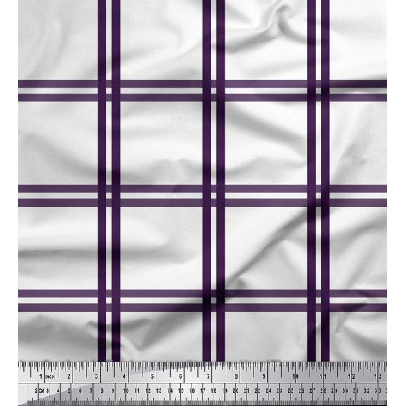 Soimoi Purple Crepe Silk Fabric Window Pane Check Decor Fabric Printed Yard 42 Inch Wide
