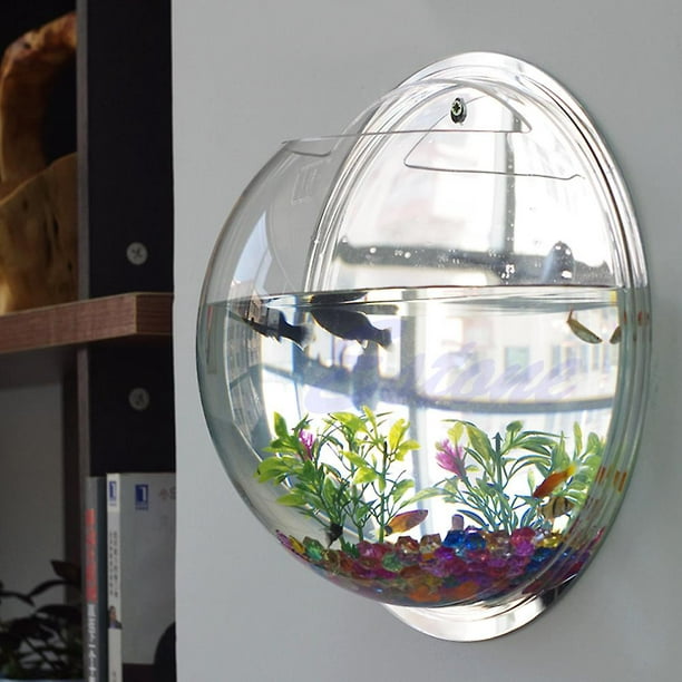 Subolong Wall Mounted Fish Bowl Hanging Betta Tank Aquarium Fish Bubble Clear Acrylic