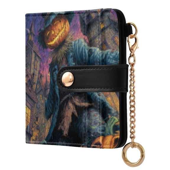 Qxltty Pumpkin Man Ladies Wallet Rfid Slim Thin Compact Credit Card Women Wallet Zipper Coin Pocket and ID Window for Female Gifts