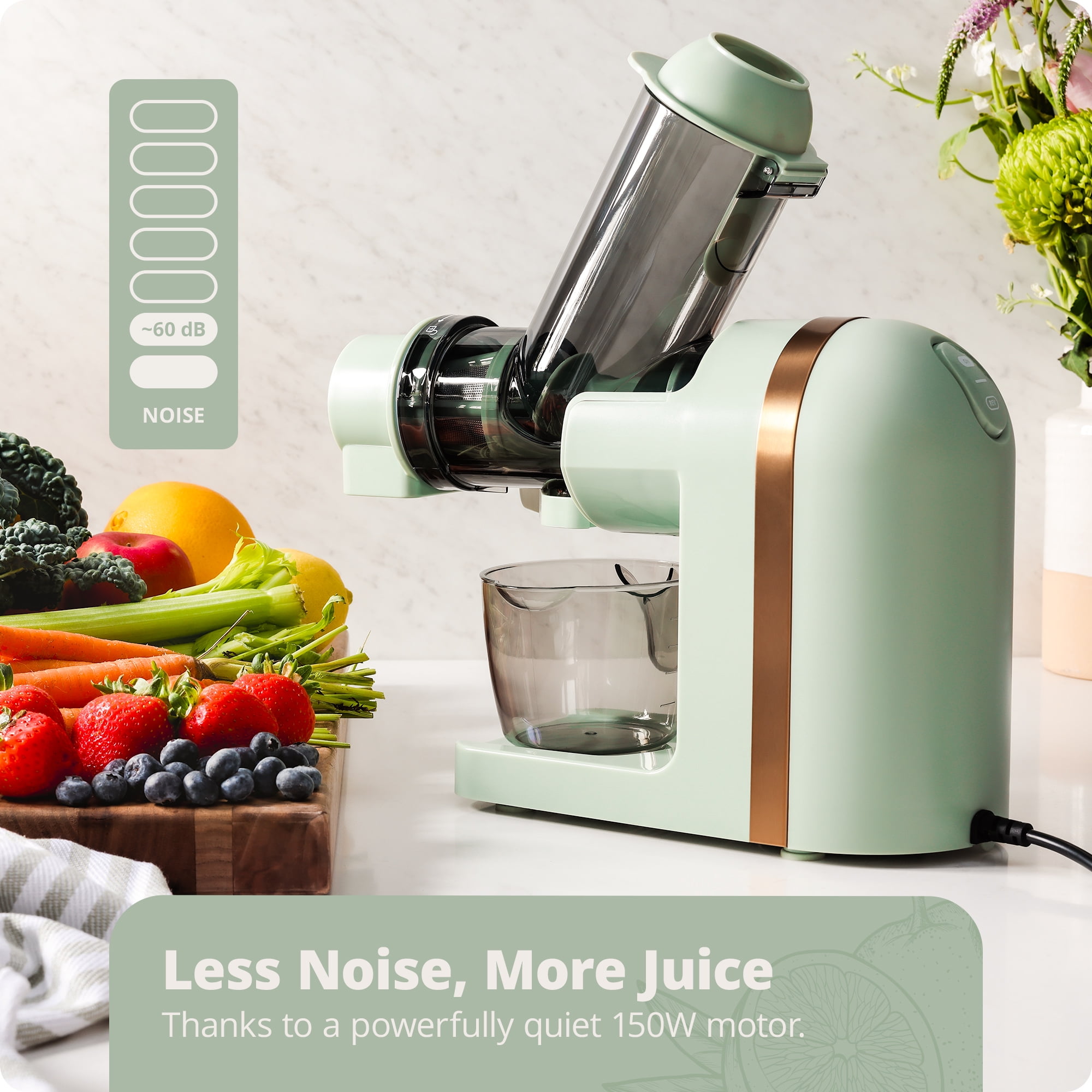 Greater Goods Slow Masticating Cold Press Juicer Machine, A Powerful Juice Extractor for Healthy and Delicious Fruit and Vegetable Juices, Sage Green