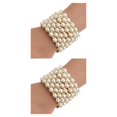 thumbnail image 3 of Jumpingount de cristal de perla simulada plateada para mujer Brazalete circular de bobina de varias filas Oro 7 filas 2piezas, 3 of 5