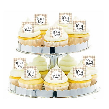 edible toppers houndstooth 24pk picks cupcake decoration shower boy its baby
