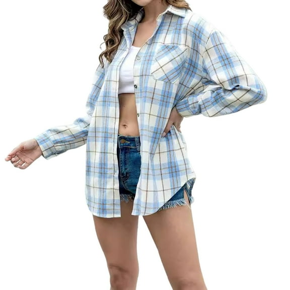 HexaHive Women's Long Sleeve Checkered Shirt - with Pockets, Button Closure, Mid - Length for Casual Wear