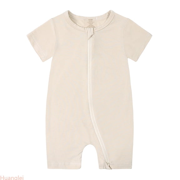 Huanglei Baby Girls Boys Rompers Pajamas Zipper Short Sleeve Sleeper Jumpsuit ,6-12 Months ,Beige