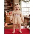 thumbnail image 6 of RUINIXCW Newborn Baby Girl Christmas Outfit Smocked Romper Dress Infant Baby Girl Fall Winter Clothes Puff Long Sleeve Ruffled Dress with Headband, 6 of 10