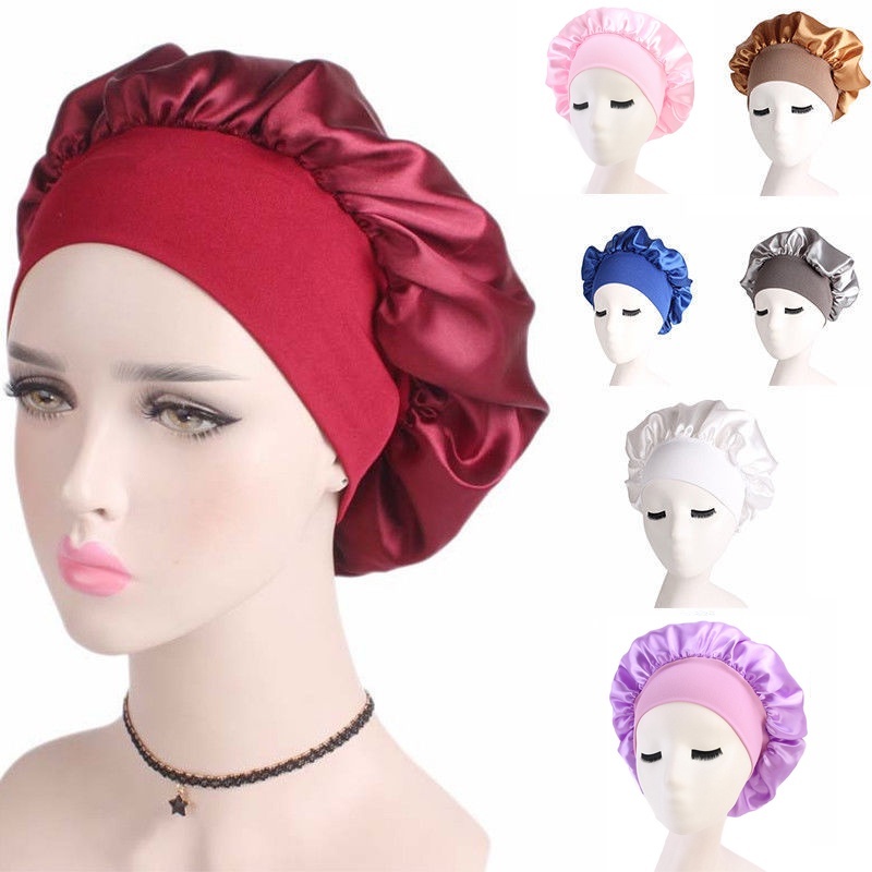 Silk Night Sleep Cap Hair Bonnet Hat Head Cover Satin Wide Adjust Elastic Band #