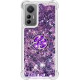 thumbnail image 2 of Glitter Clear Sparkly Bling Case for Xiaomi 12 Lite, Rugged Shockproof Flowing Liquid Floating Cover for Women with Ring Holder Phone Case for Xiaomi 12 Lite  Purple, 2 of 14