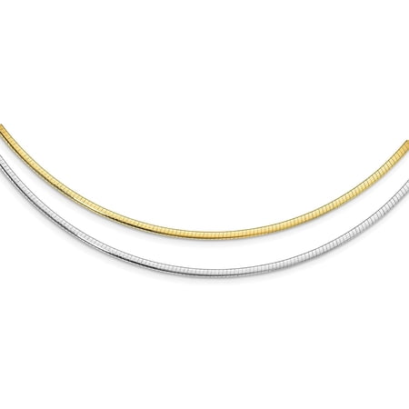 Avariah Diamonds Gold 14K Two-Tone 2.2mm Reversible w/Adj. Chain Omega Necklace - 16"- Made In Italy