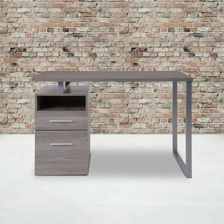 UPC: 0889142215356 | Flash Furniture Harwood Light Ash Wood Grain Finish Computer Desk with Two Drawers and Silver Metal Frame