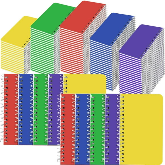 Leinuosen 100 Pack Mini Spiral Notebooks 3'' x 5'' Bulk Small Pocket Memo Pad 75 Sheets for College Ruled Office Home Business Work(Bright,Side Spira