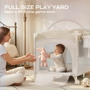 Babyomi 4 in1 Baby Bassinet with Diaper Changer, Long Next to Bed Crib with Mattress, Height Adjustable, Pack and Play, Bedside Crib Sleeper, Beige