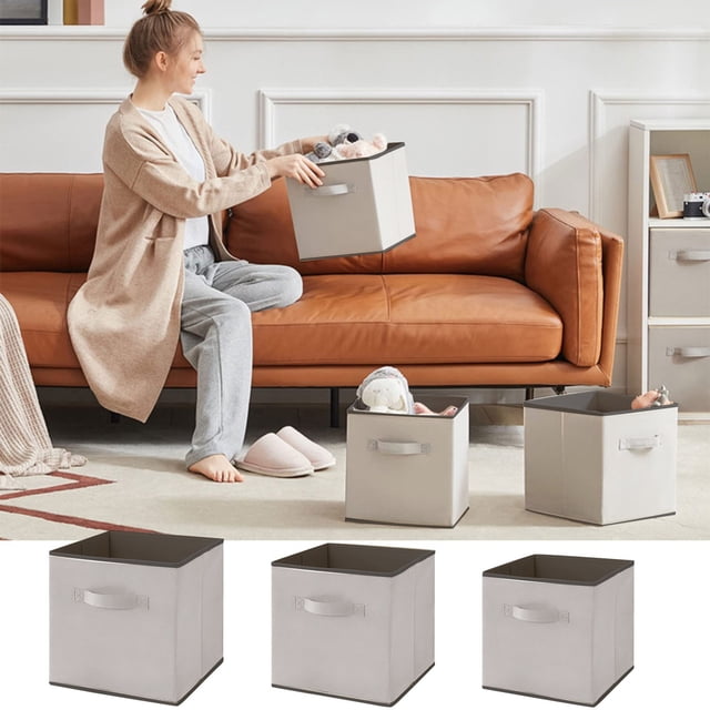 Vaidha Lidless Clothes And Toys Organizer Desktop Storage Box Closet Drawer Non-woven Storage Box Beige Style