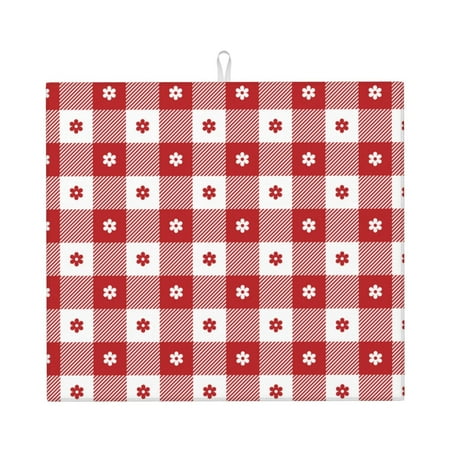 

Pofeuu Red Plaid Daisy Print Ultra Water Absorbent Microfiber Dish Drying Mat Drying Mat for Kitchen Kitchen Counter Accessories