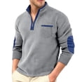 thumbnail image 5 of TOUMENY Men Sweater Zip Mock Neck Long Sleeve Casual Pullover Fall Winter Loose Solid Knit Tops Gray XXXL, 5 of 5