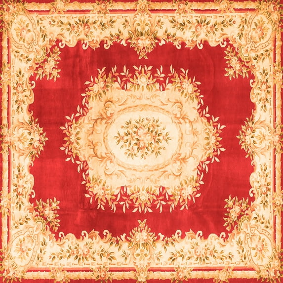 Ahgly Company Indoor Square Medallion Orange French Area Rugs, 6' Square